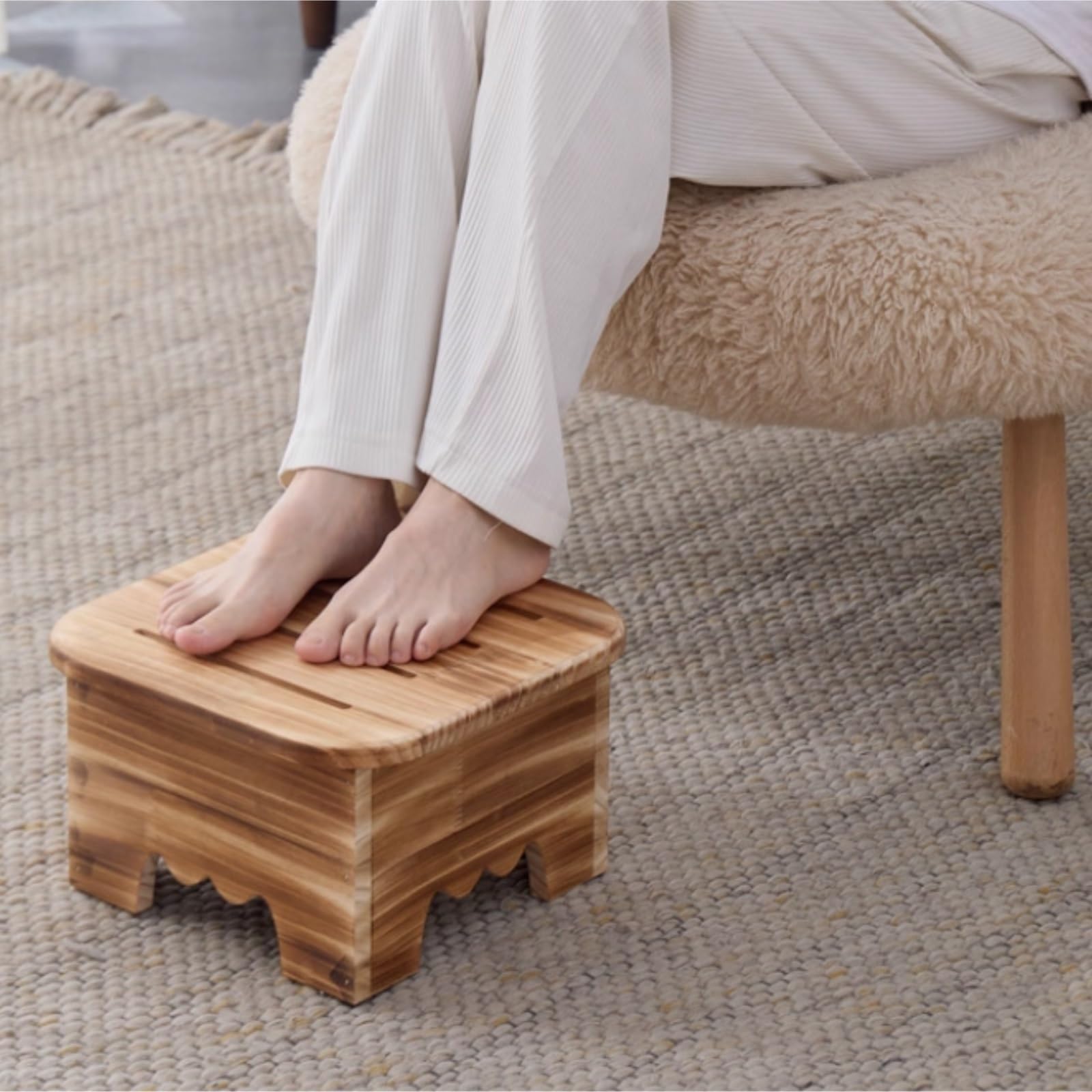 Ottomano per Soggiorno Sgabello In Legno For Bagno, Cucina, Camera Da Letto, Porta Piante Poggiapiedi Divano(Wood color,30x30x18cm)