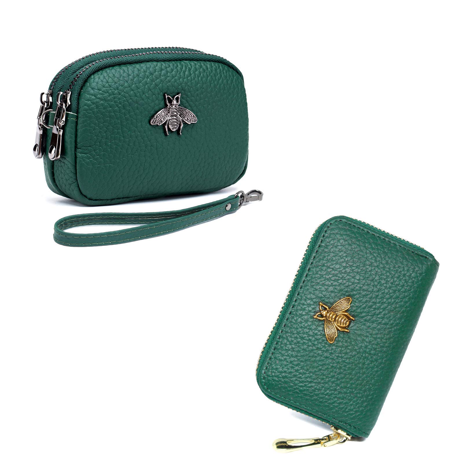 imeetu(Bundle of 2 Sets) RFID Credit Card Holder and Small Coin Purse Leather with Wrist Strap