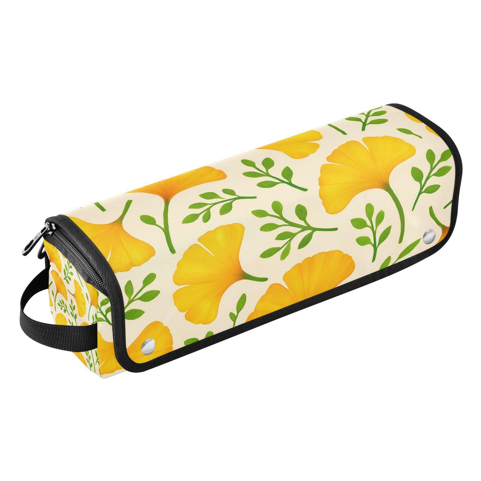 Ginkgo Leaves Hair Tools Travel Bag Portable Hair Accessory Organizer with Heat Resistant Mat 2 in 1 Curling
