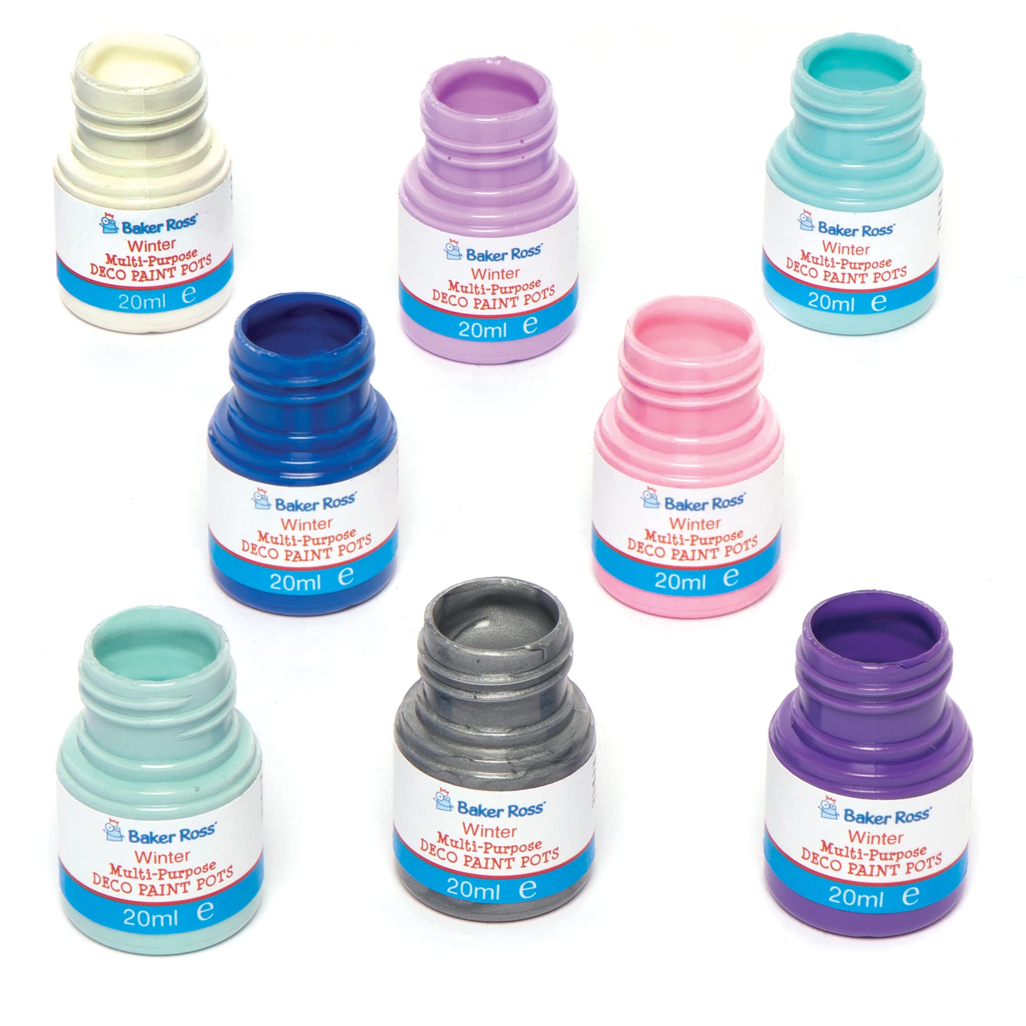 Baker Ross FC158 Multi Purpose Deco Paint Pots - Pack of 8, Paint for Kids, Painting Supplies for Arts and Crafts Projects, Art Sets for Children