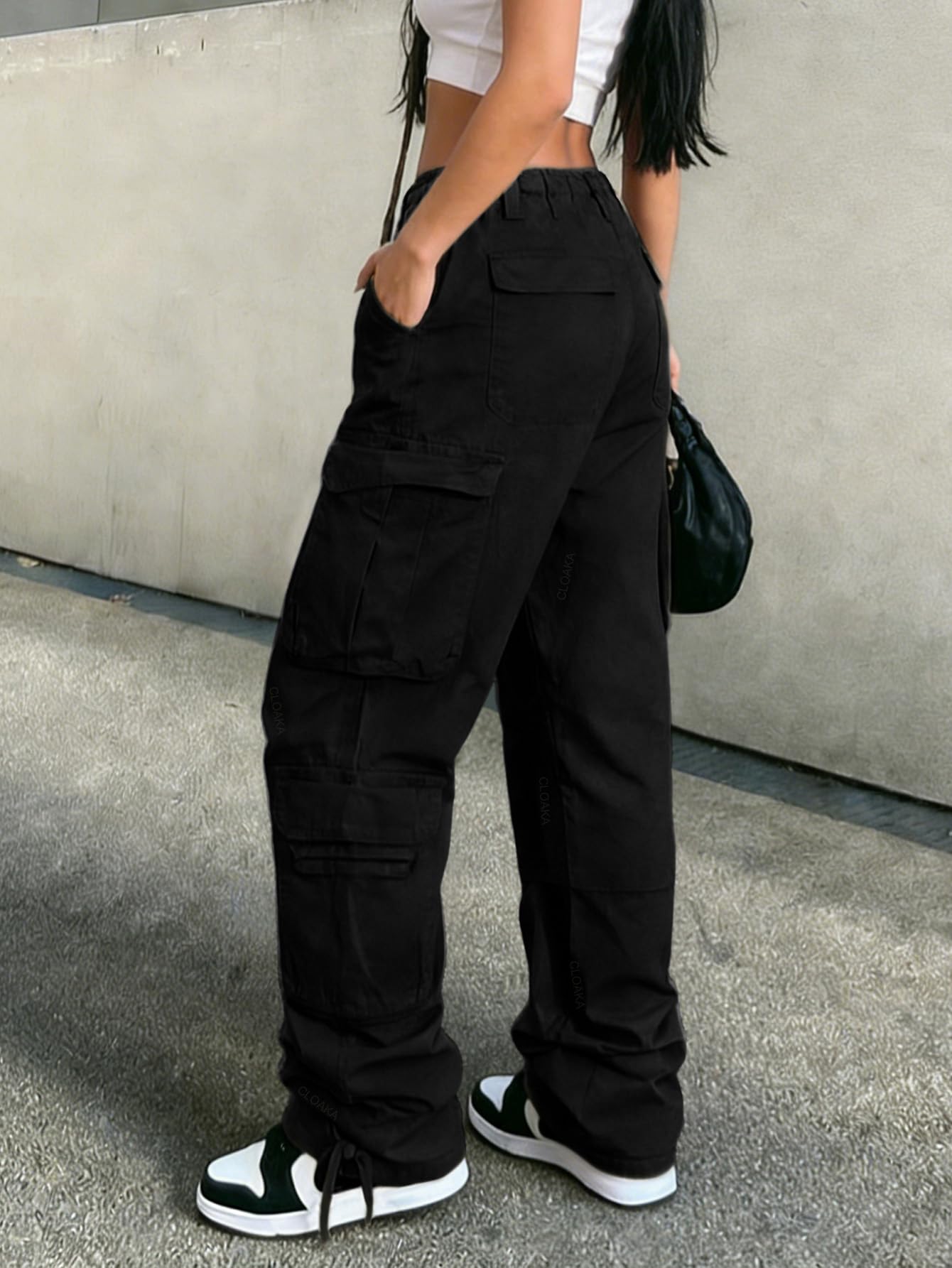 CLOAKA Pantaloni cargo da donna Y2k a gamba larga, per il tempo libero, in cotone, a vita alta, con tasche, Streetwear Cargo