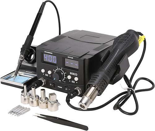 LETRA Estación de soldador con estación de retrabajo de aire caliente, estación de soldadura de aire caliente SMD digital 2 en 1, kit de soldadura