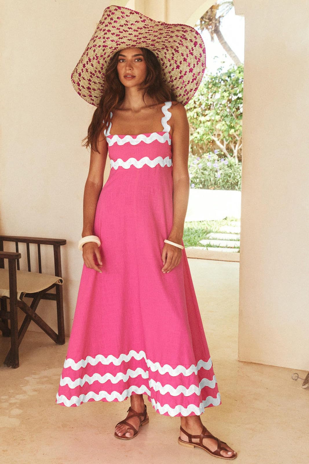 Robe Femme Boho Spaghetti pour Femmes Roule De Cou Couture Décontractée Flowy Swing Party Maxi Robe-Impression du Fond Orange-l