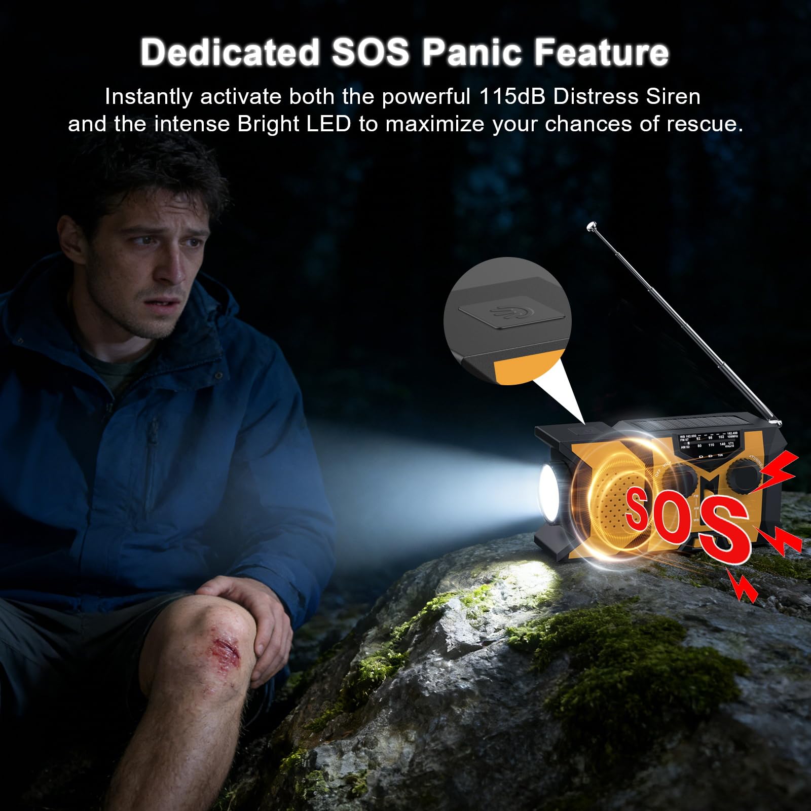 Radio Solaire D'urgence, 2000mAh Radio Dynamo Survie avec Lampe de Poche LED,Prend en Charge l'alarme SOS, la Radio AM/FM/WB, Radio à Manivelle Adaptée aux Situations D'urgence, au Camping, à la Survi