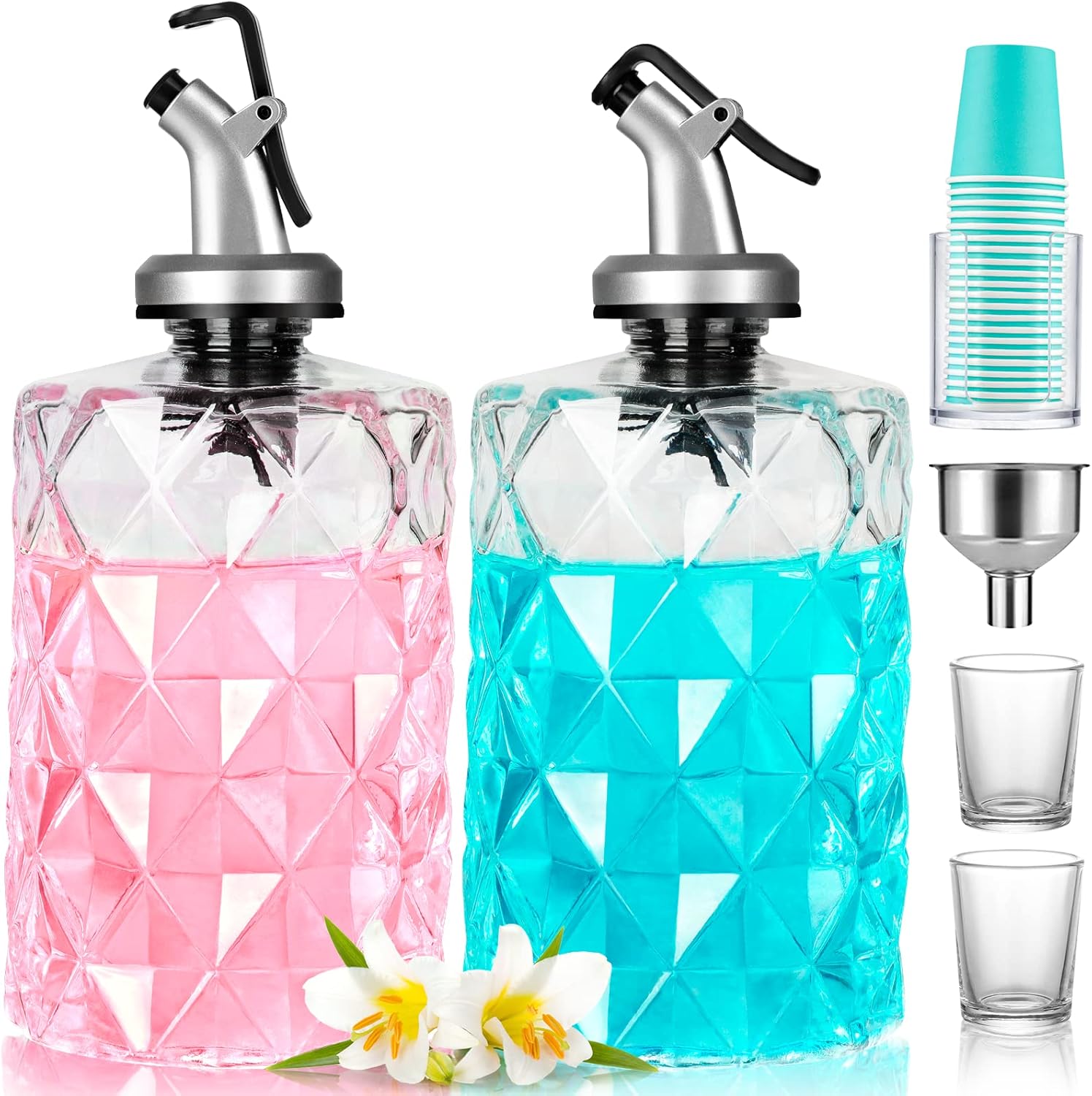 Glass Mouthwash Dispenser for Bathroom, 2 Pack Mouthwash Container with 2 Shot