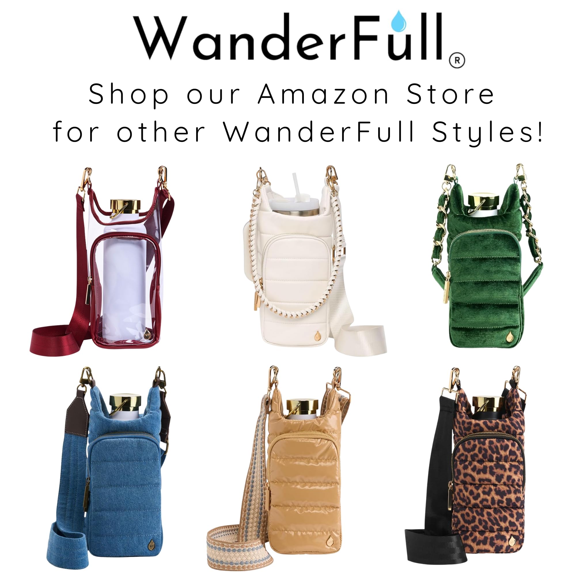WanderFull HydroBag, maniglia con cerniera per manico, porta bottiglia d'acqua da 1,18 l, con tracolla, borsa a tracolla con tasca per telefono, accessori per bicchieri, verde salvia con cinturino in