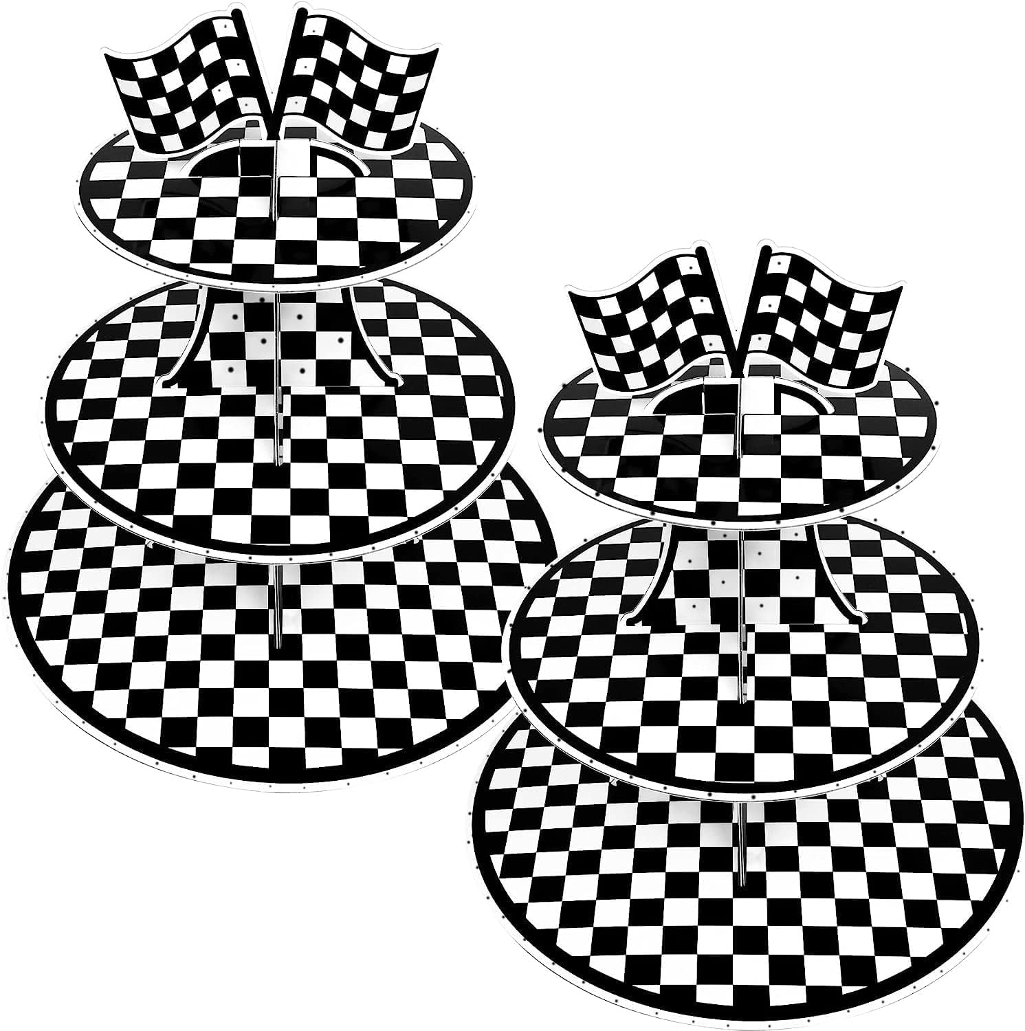 2 Pack Cupcake Stand for 24 Cupcakes 3-Tier Cake Stand Cardboard, Perfect for Wedding, Birthday Party, Baby Shower and Graduation (Racing Car)