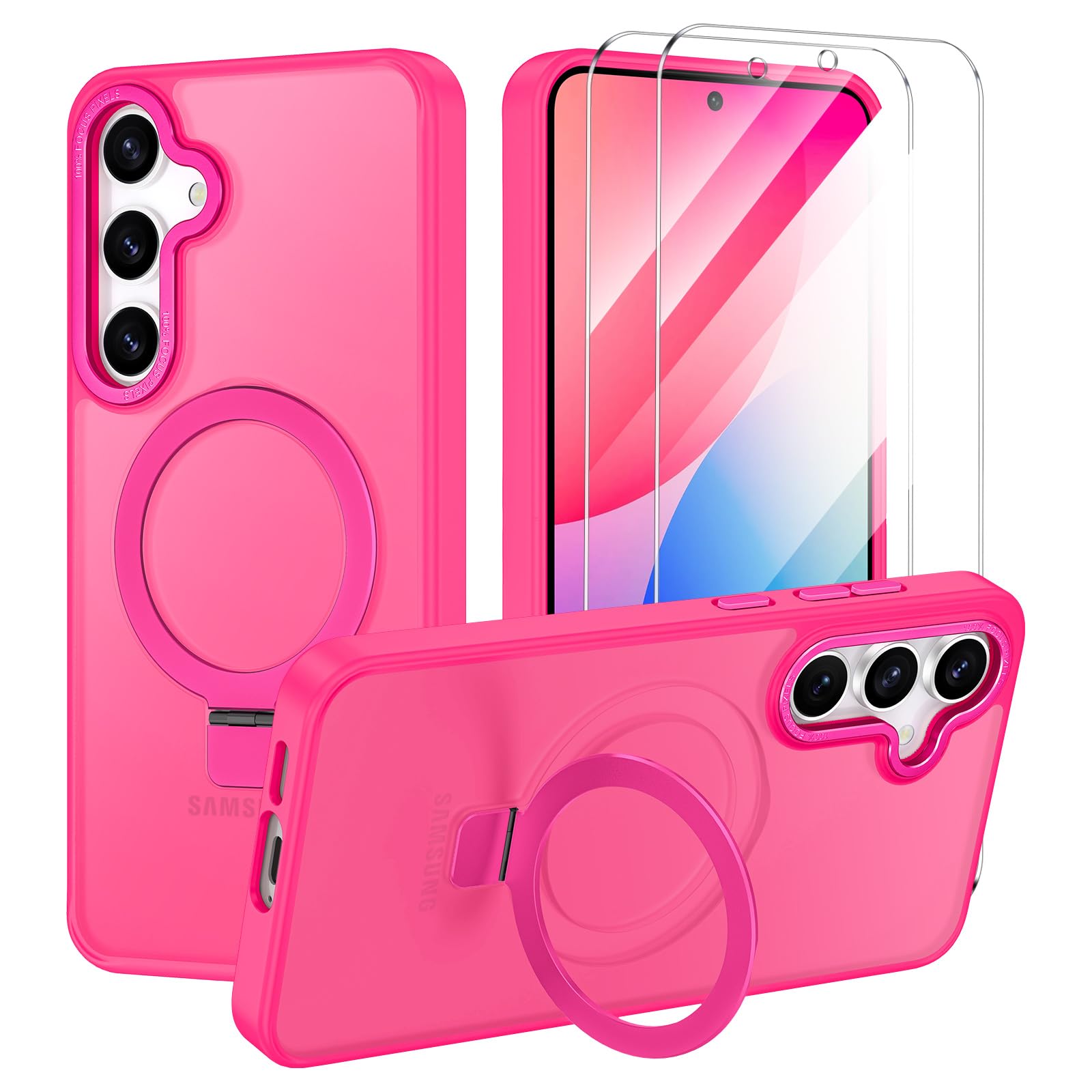Shecaset for Samsung Galaxy S24 FE Case,with Magnetic Invisible Stand [Military Drop Protection] [Compatible with MagSafe]...