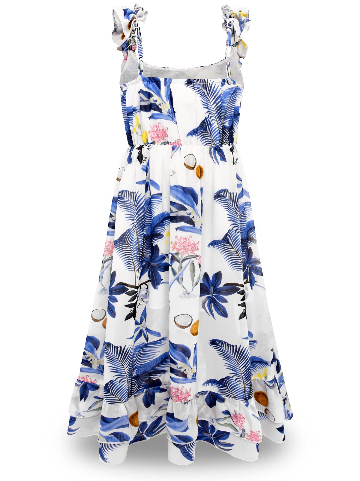 BONNY BILLY Vestito Bambina Ragazza Estivo Casual Hawaiano Spiaggia Lungo Chiffon Floreale Senza Maniche