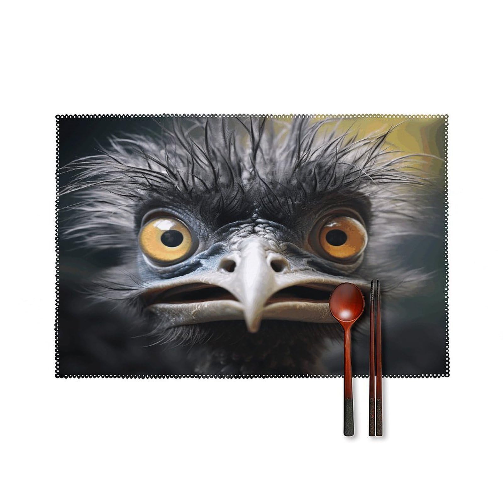 Emu Placemats Washable Canvas Place Mats Decoration Placemat for Dining Table Easy to Clean Tables Mat Set of 6 for Kitchen Dining Room Coffee Table