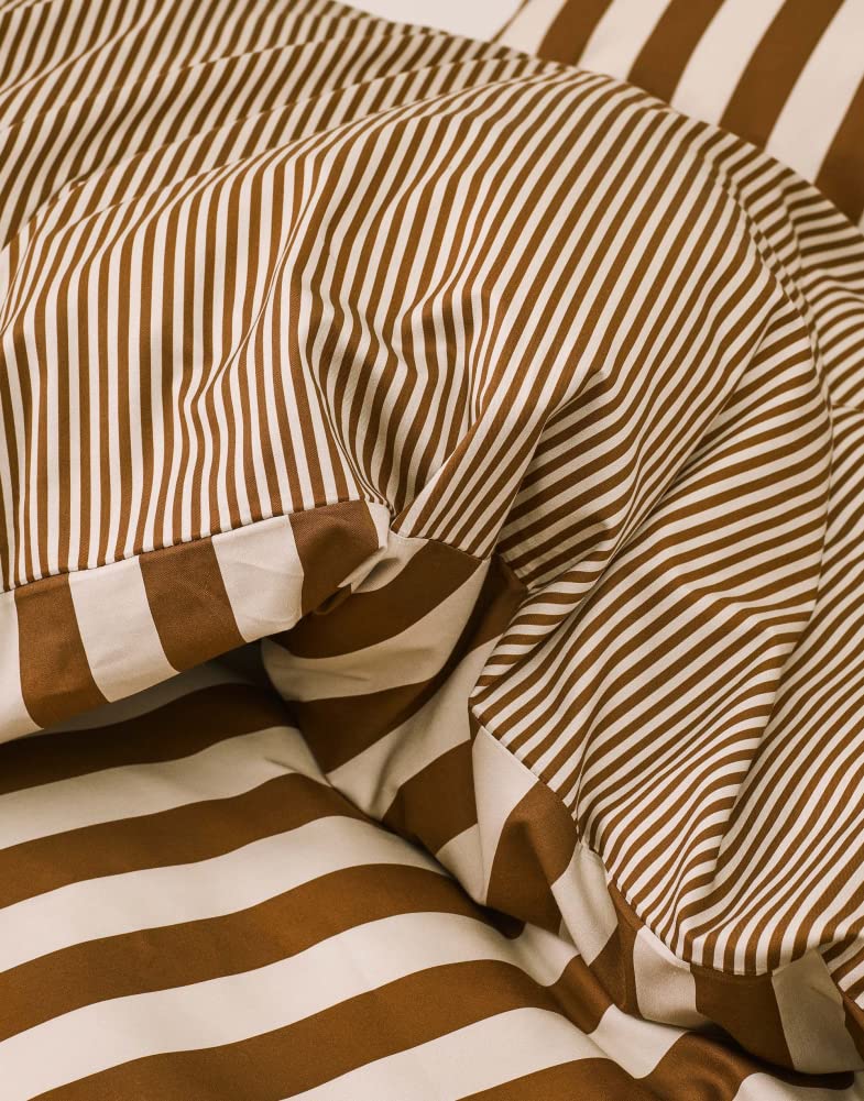 Marc O'Polo Pościel Classic Stripe paski satyna bawełniana Toffee Brown, 155 x 220 + 1 x 80 x 80 cm