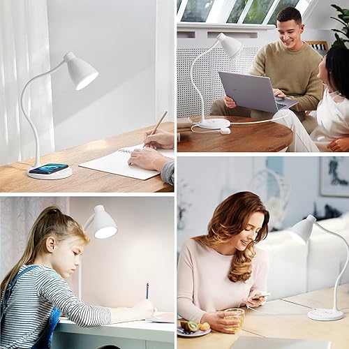 Miniatura 7 de BOHON Lámpara de escritorio para oficina en casa, luz LED de escritorio con puertos de carga USB C+A, cargador inalámbrico, temporizador de luz de