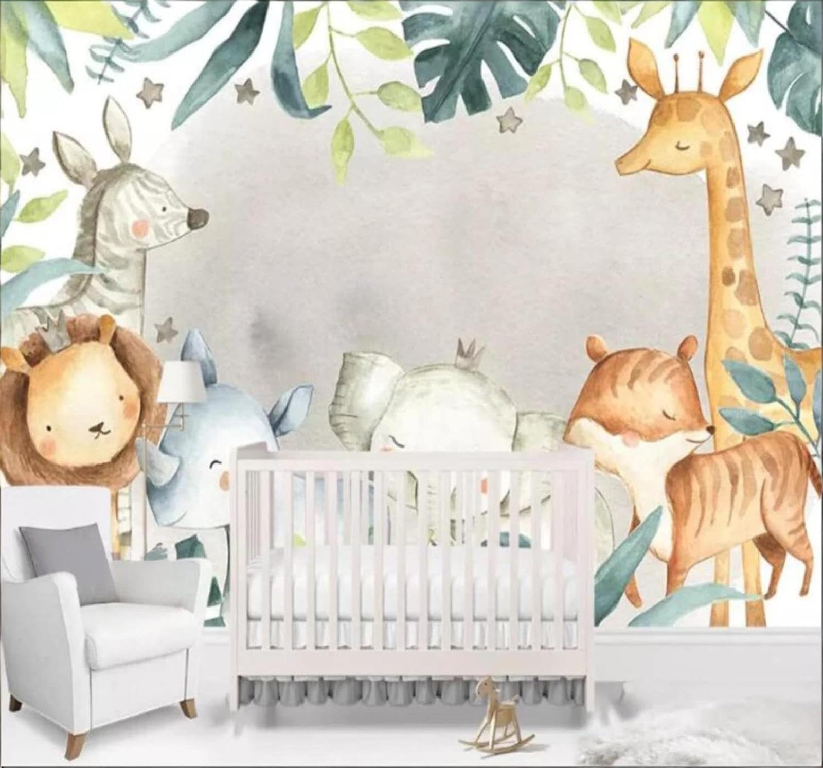 XLMING Retro Green Leaves Animals Elephants Giraffes 3D Wallpaper Luxury Home Dining Decor Paste Sofa Living Room The Wall for Bedroom Mural-430cm×300cm