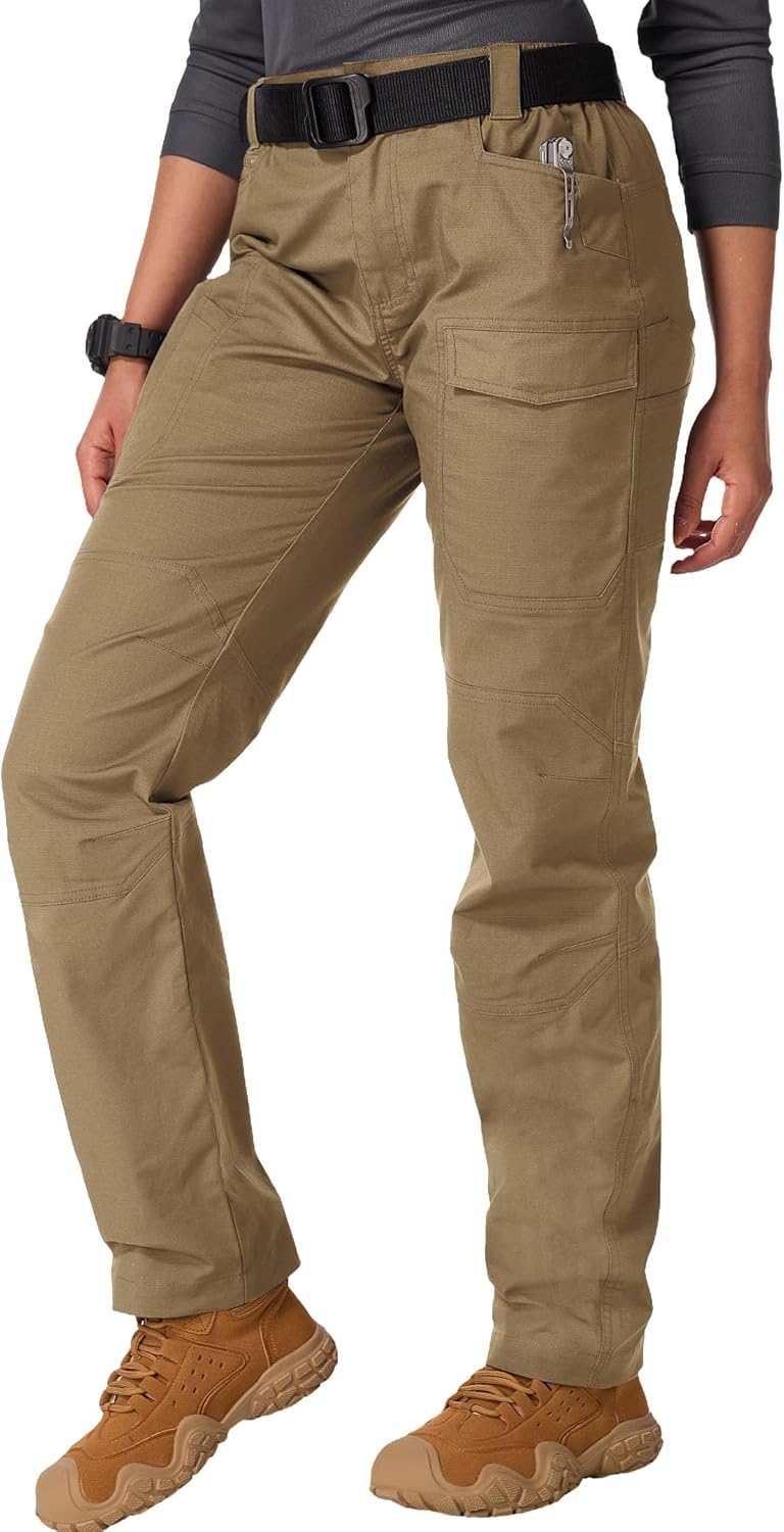 Women's Tactical Cargo Work Pants 11 Pockets Elastic Waist Ripstop Water Resistant Fabric for Duty & Outdoor（No Belt）