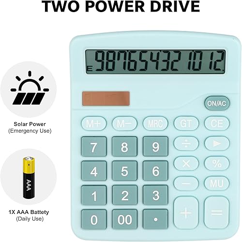 Miniatura 3 de Calculadora de escritorio, calculadora electrónica compacta de 12 dígitos con batería solar de 12 dígitos con pantalla LCD, calculadoras científicas