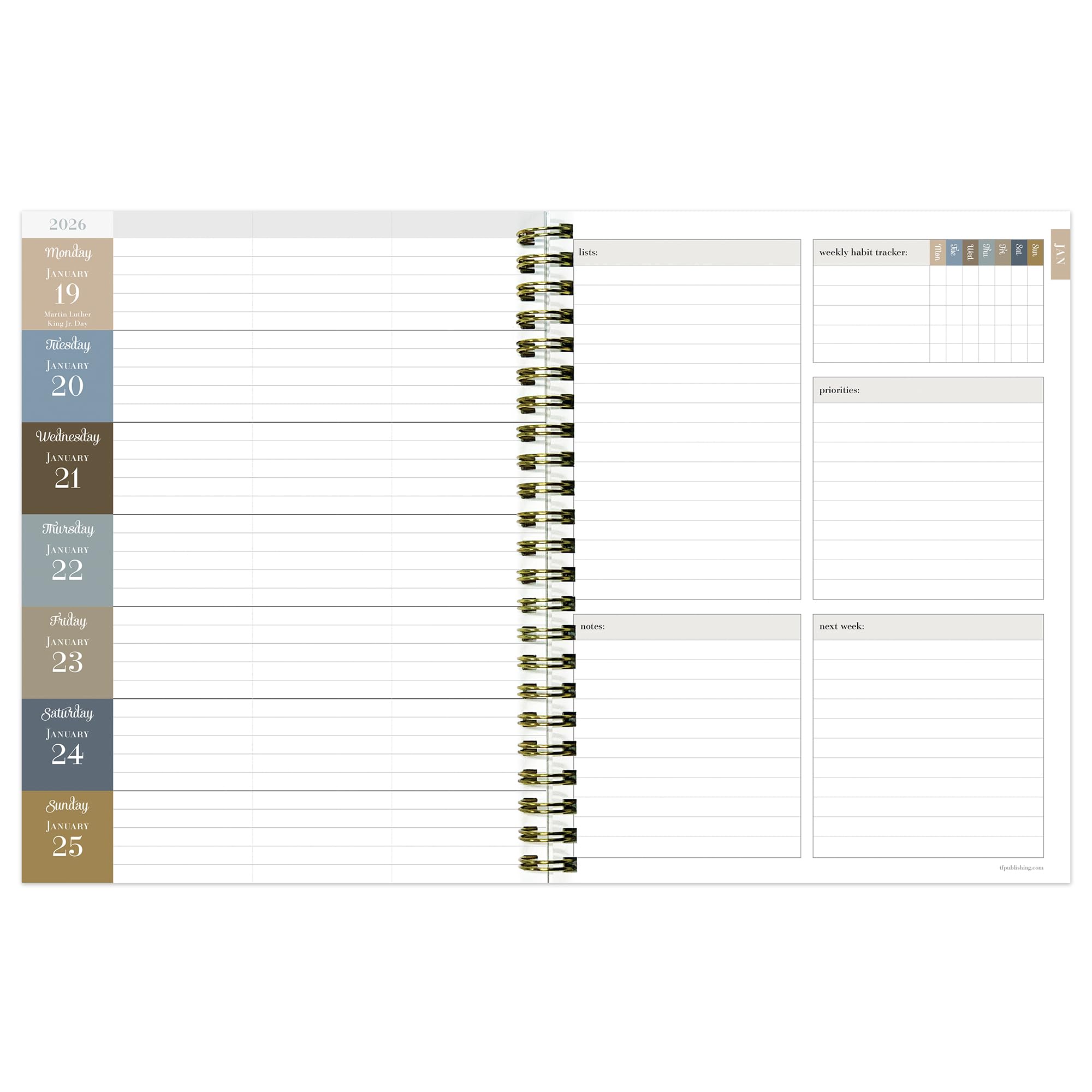 TF Publishing 2026 Garden Roses Wochenplaner, Monatsplaner, mittelgroß, mit 12-monatigem Kalenderraster, Notizen und Prioritätenbereich, Wochenplaner, mit Gewohnheiten-Tracker und Aufklebern, 16,5 x