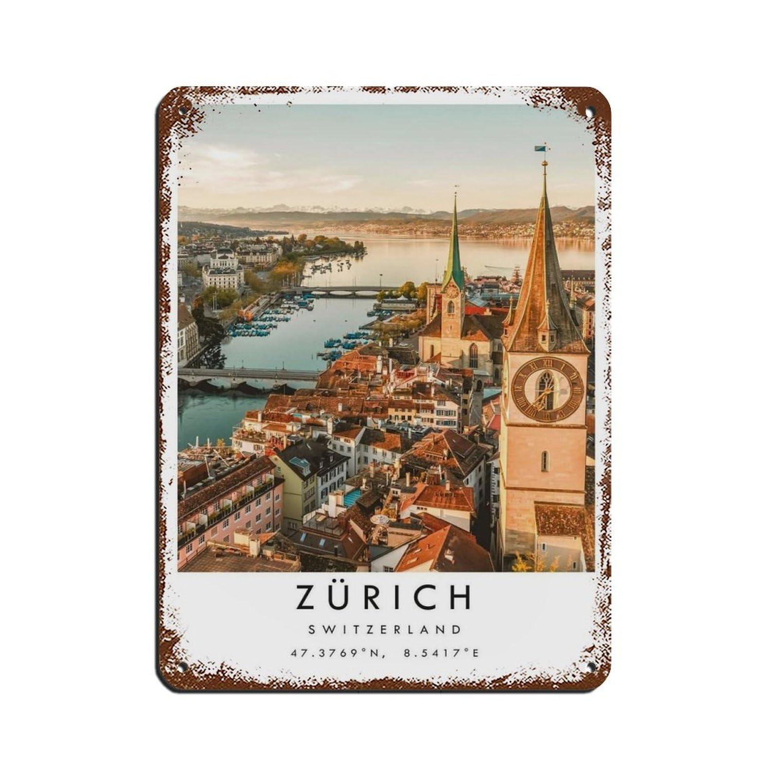 Zurich Travel, Switzerland Poster Tin Sign Vintage Metal Pub Club Cafe Bar Home Wall Art Decoration Poster Retro 12x16inch(30x40cm)