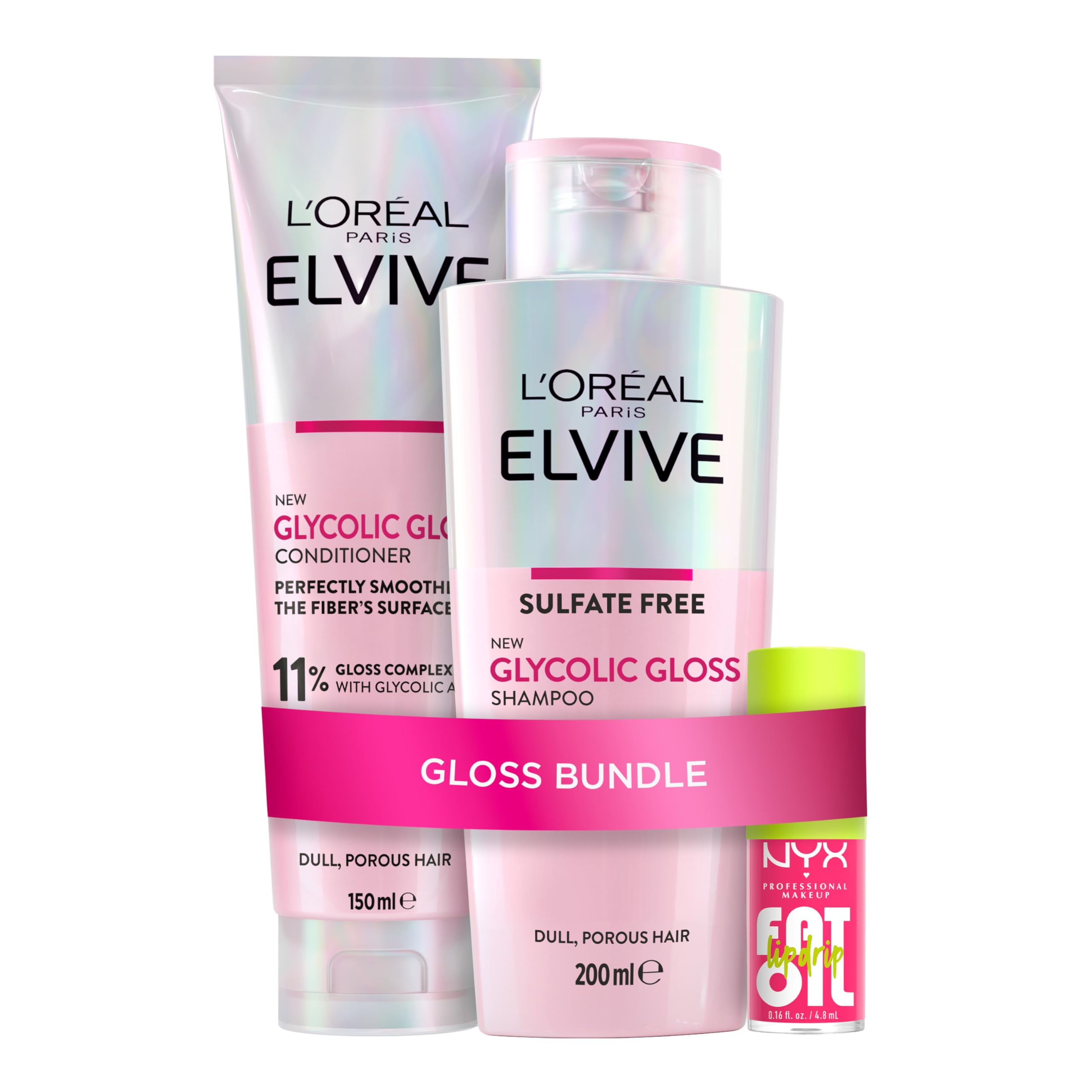 L'Oréal Paris x NYX Gloss Boss Bundle - Missed Call: Improves Hair Condition and Shine, All Hair Types, 10x Wash Longevity
