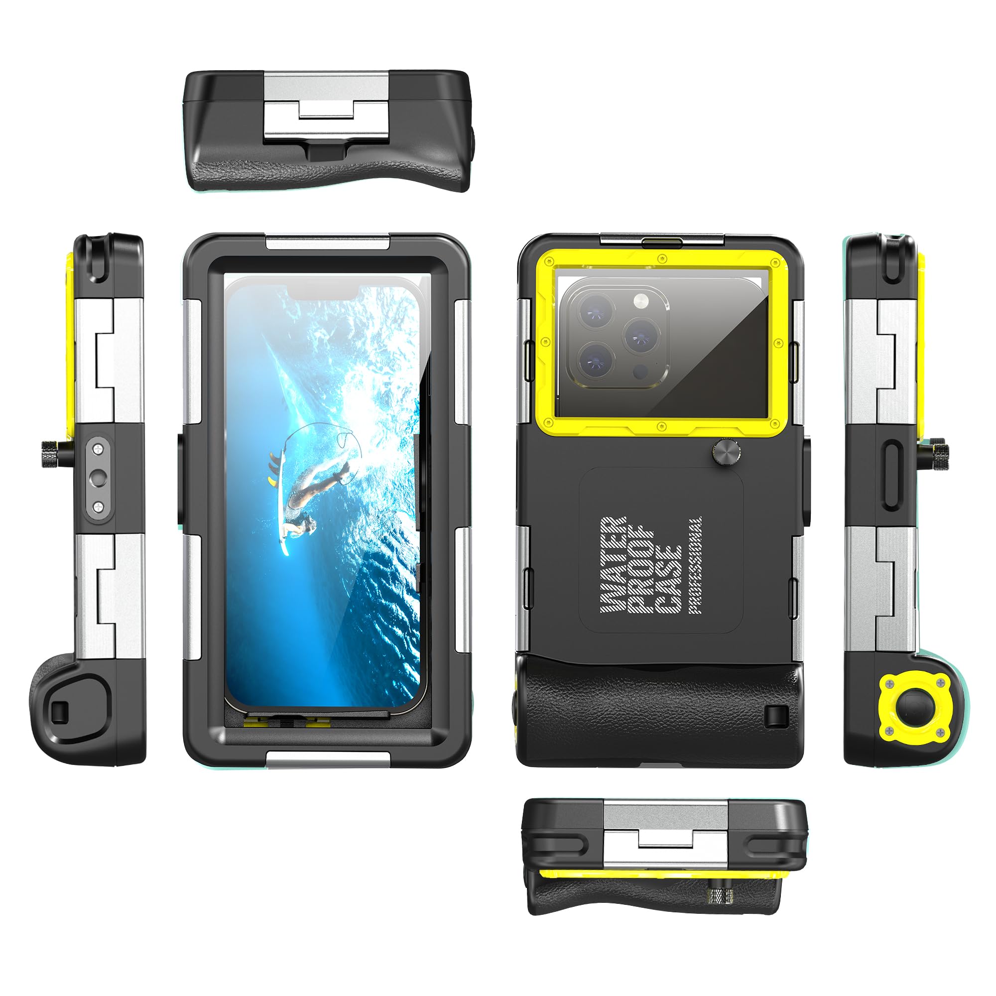para iPhone 16e/15/14/13/12 Pro MAX Plus Buceo Funda, Universal IP68 15m Impermeable Bajo el Agua Carcasas para Celulares de 4,7''- 6,9'' para Exterior Natación Foto Video-Negro+Amarillo