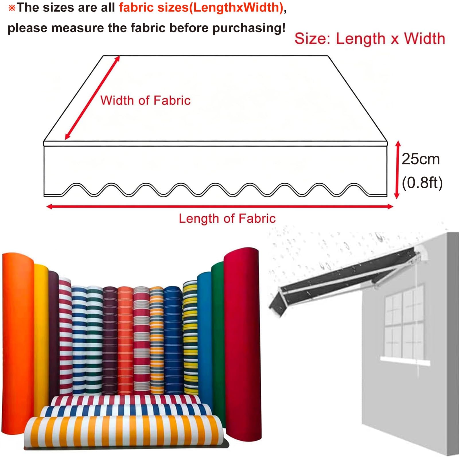 Telo Di Ricambio per Tenda Parasole Retrattile, Telo Tenda Da Sole, Tenda Da Sole In Tessuto, Poliestere Resistente Ai UV, Tessuto Di Ricambio Impermeabile Antistrappo(Francia,4.5x2.5m(14.7x8.2ft))