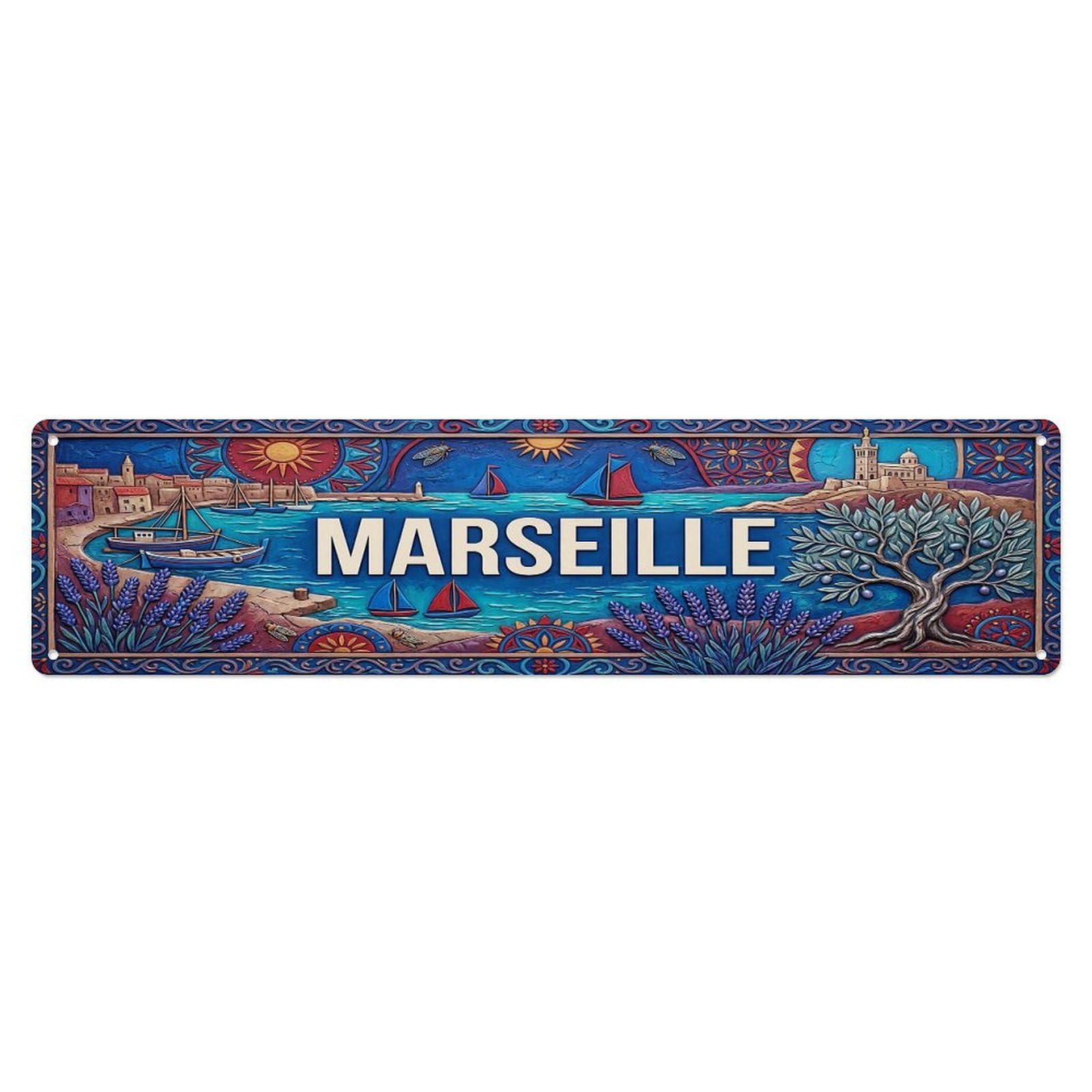 Cmhok Vintage Style Vintage Marseille France Flag Pattern Metal Tin Sign Wall Decor For Cafe, Club, Garden Metal Poster 4X16inch