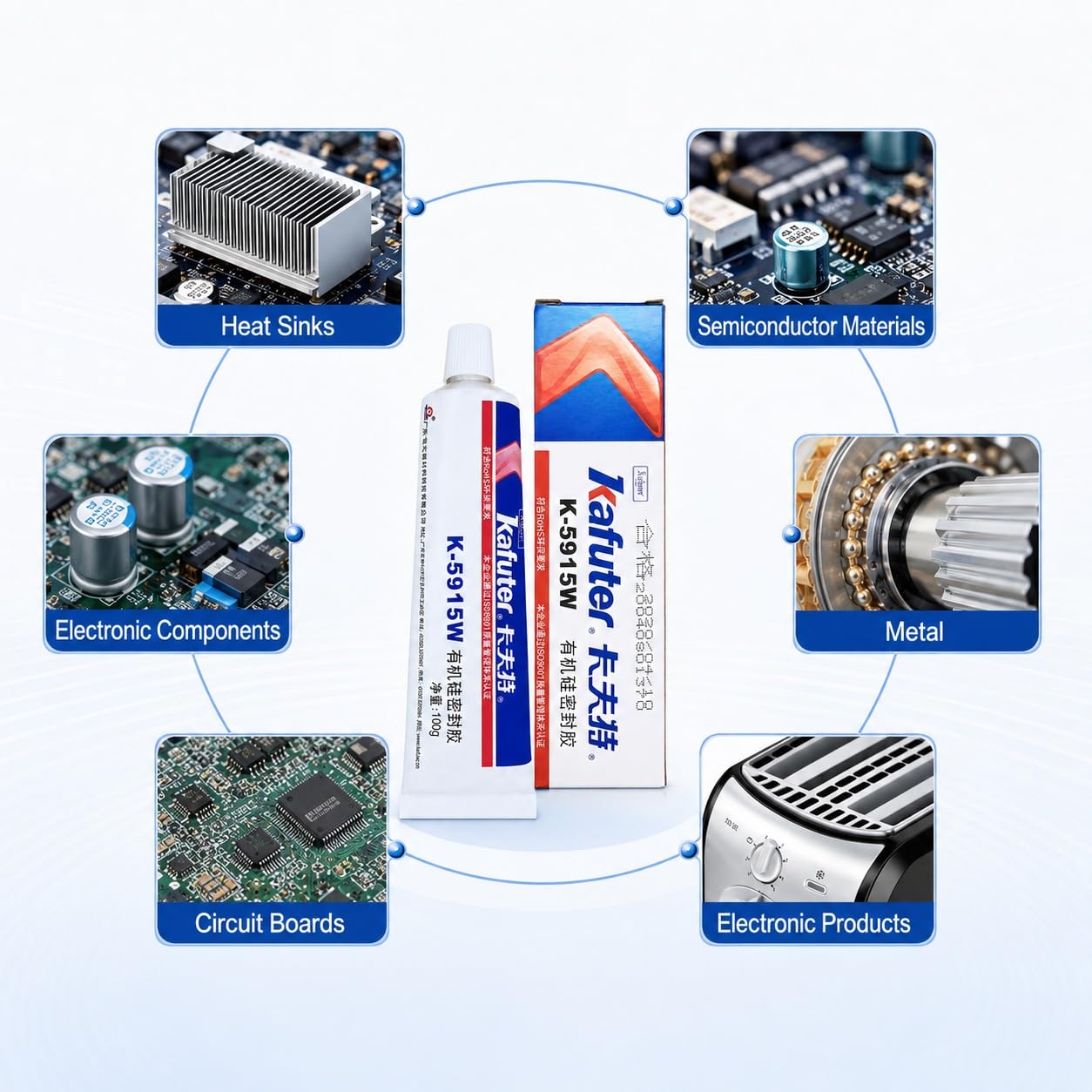 VIDOO Kafuter K-5915W Selbstlöschend Elektronikkleber Weiß Silikonkleber Flammwidrig Silikonmasse Silikonkleber für Netzadapter Haushaltsgeräte - 300ml