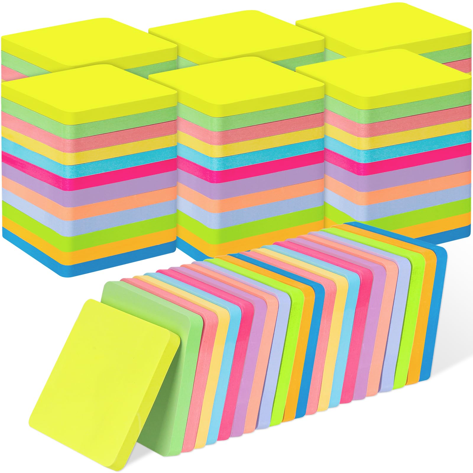 60 blocchetti di foglietti adesivi rotondi con angoli da 7,6 x 7,6 cm, 12 colori vivaci autoadesivi, resistenti blocchi per appunti, 75 fogli/pad, blocco note colorato, facile da pubblicare per casa