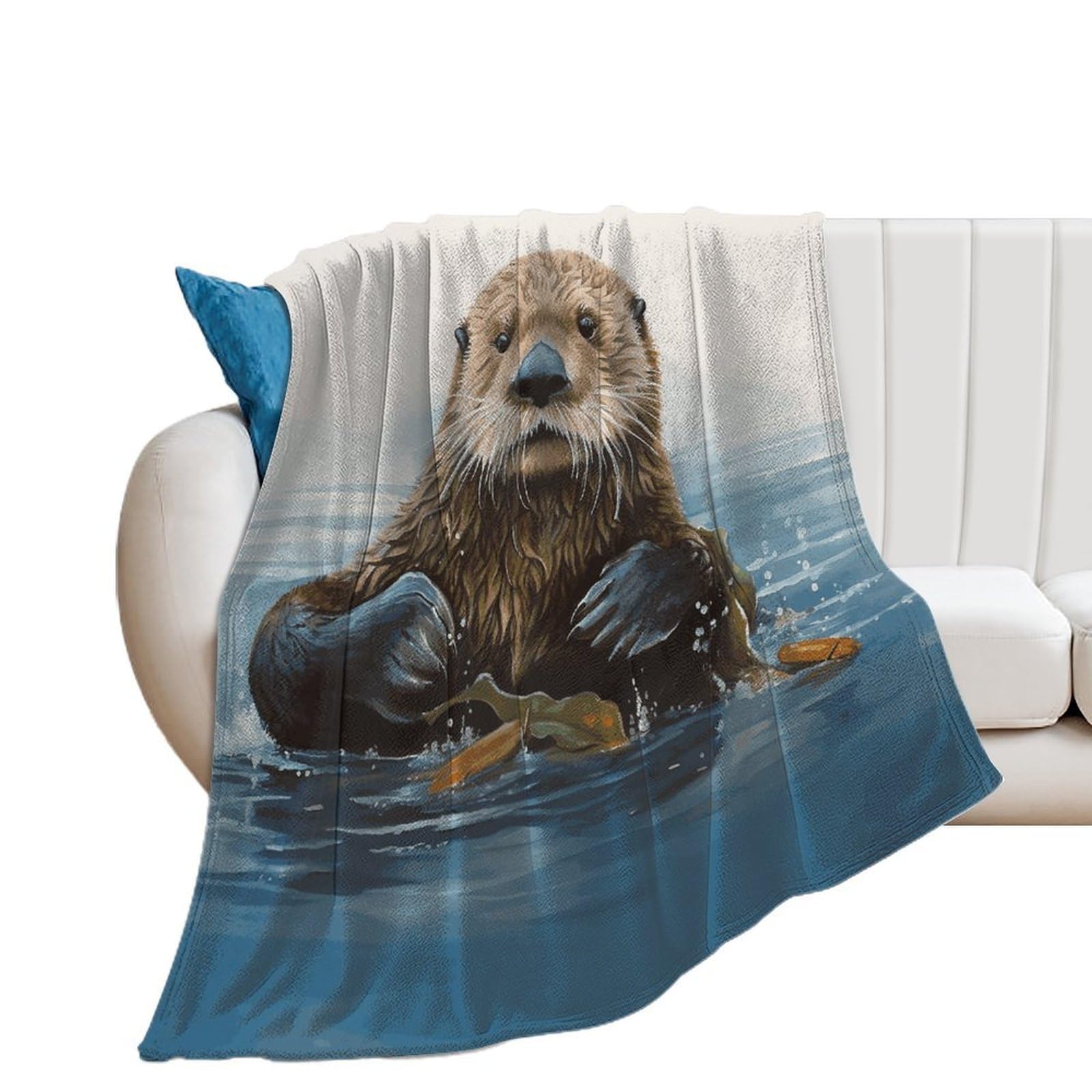 Sea Otter Blanket Super Soft Lightweight Throw Blanket Cute Cozy Warm Bed Blanket Decorative Fuzzy Blanket All-Season Home Decor Gift for Sofa Couch Living Room 50"*60"（130 * 150cm）