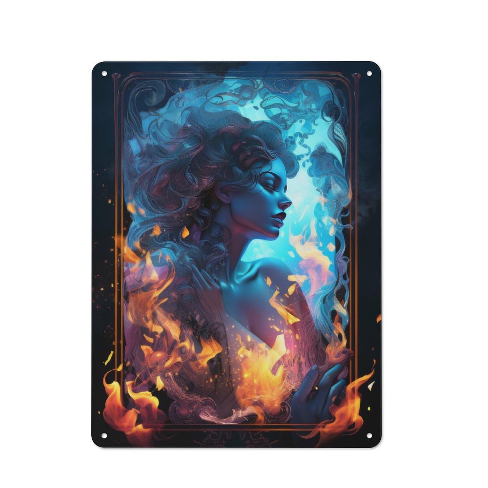 Junmoney Fire Woman Metal Wall Sign 40X30cm Featuring For Café Or Home Bar, A Winter Wall Decor Update For Hospitality Decor Collectors