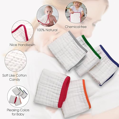 Miniatura 6 de MUKIN Juego de paños para eructos unisex para recién nacidos, paquete de 6 baberos para niños y niñas (gris)
