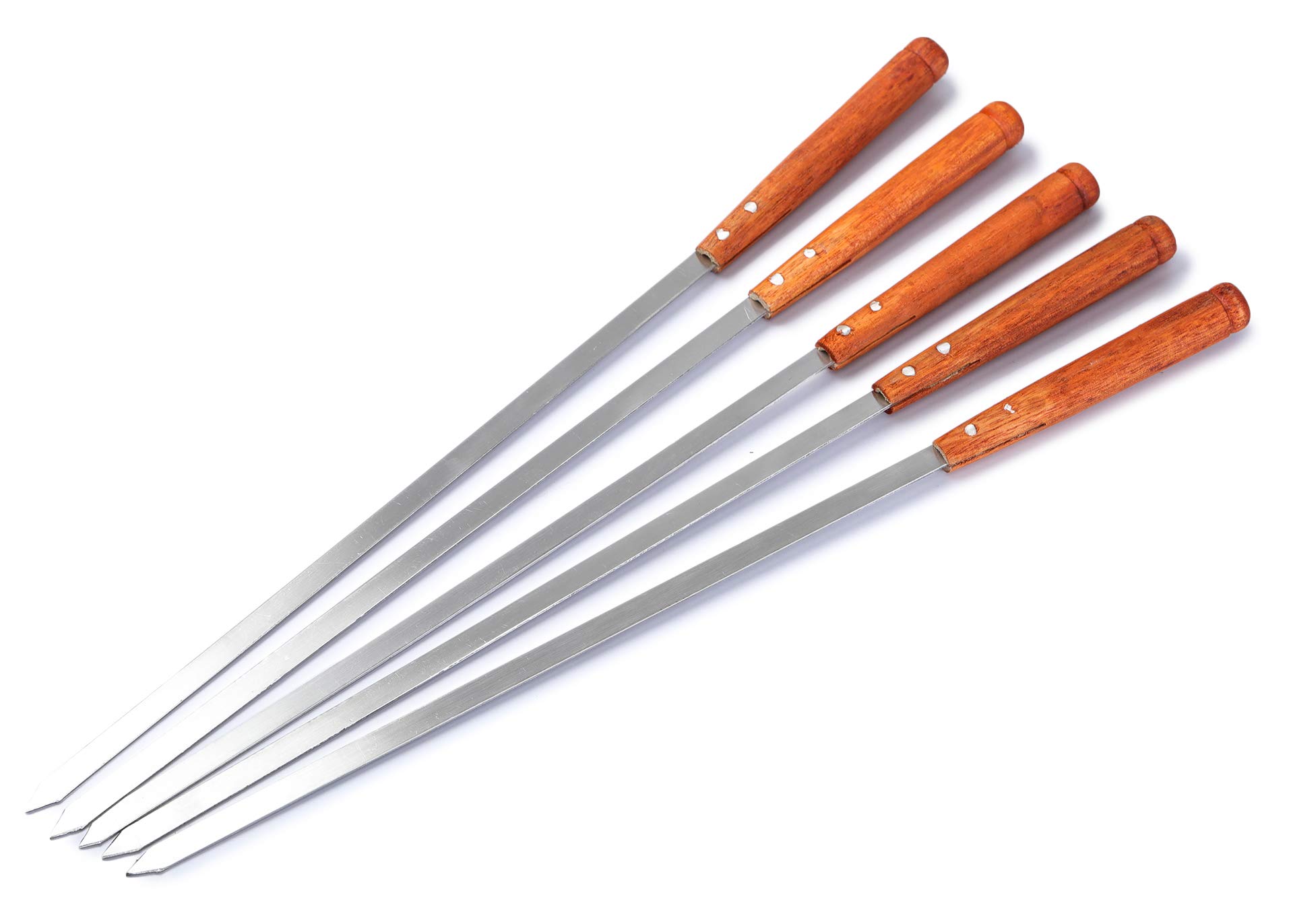 Fabrilla BBQ Steel Skewers Flat with Round Wooden Handle (Silver, 5 Pieces, L 45cm) (B08L6QTYJC) Amazon Price History, Amazon Price Tracker