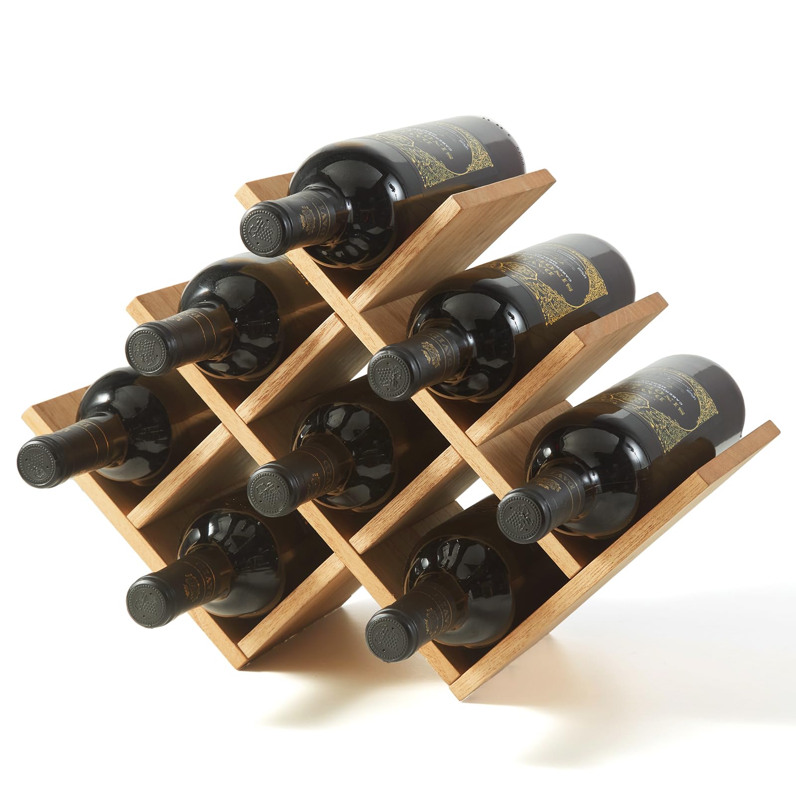 KIRIGEN hölzernes 8-Flaschen-Weinregal, 3-stufiges Holz-Wein-Displayregal, Stand- und Theken-Weinaufbewahrungsregal, Flaschenhalter & Glasregal für Schrank. natürliche Farbe