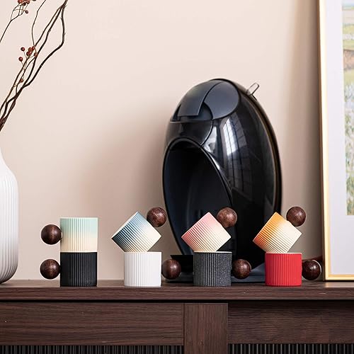 Miniatura 9 de CLASGLAZ Mini tazas de cerámica para café expreso, tazas Demitasse con mango redondo de madera, rayas verticales tazas de té (negro, 2 piezas)