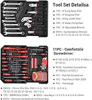 Vista 2 de Kit de herramientas de 800 piezas con caja de herramientas rodante, juego de herramientas manuales, caja mecánica, carro, kit de reparación de casa