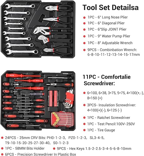 Miniatura 2 de Kit de herramientas de 800 piezas con caja de herramientas rodante, juego de herramientas manuales, caja mecánica, carro, kit de reparación de casa