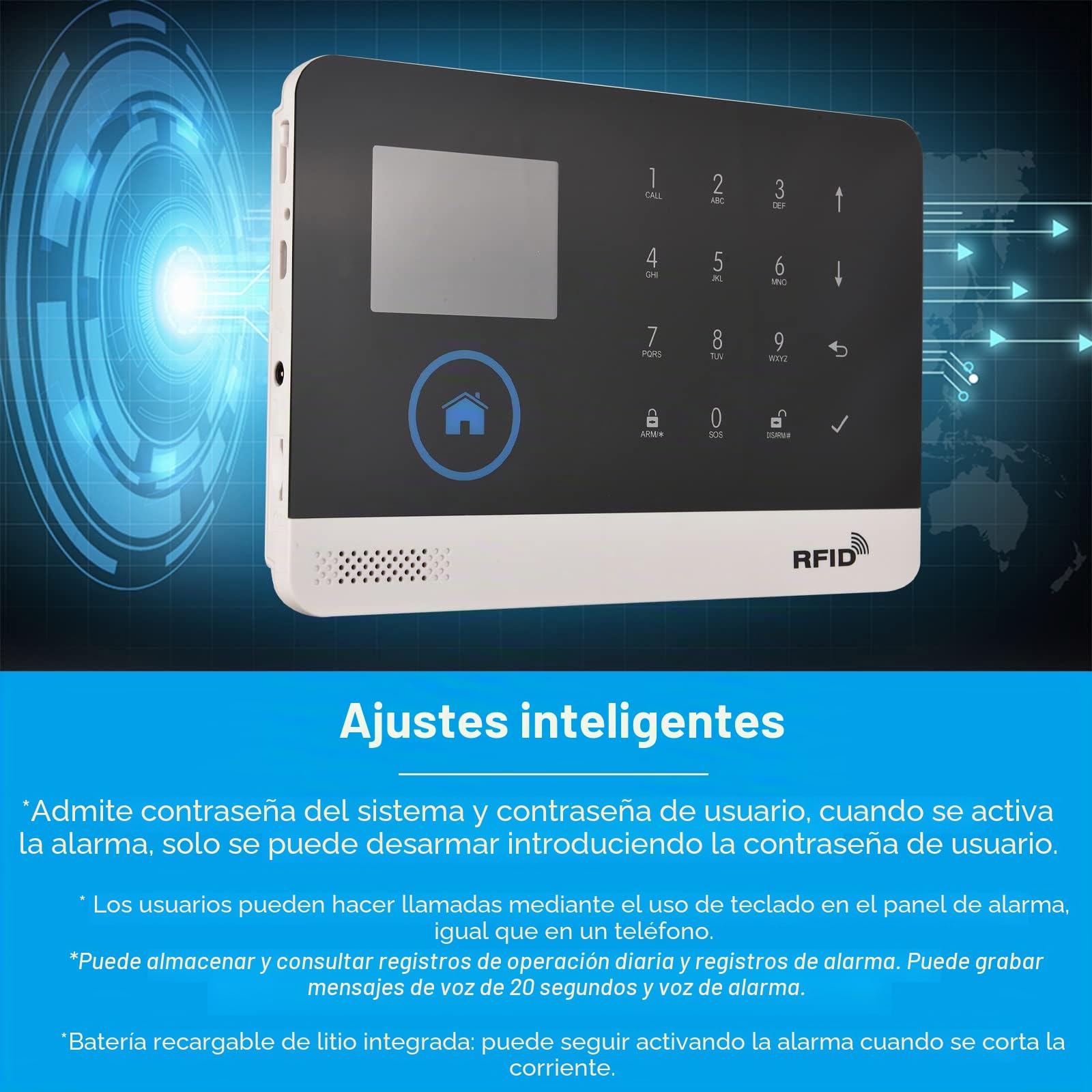 Sistema de Alarma Domestica Inalámbrica 433MHz WiFi + gsm,Pantalla LCD Sensor de Puerta Sensor de Movimiento PIR Compatible con Alexa Google Home