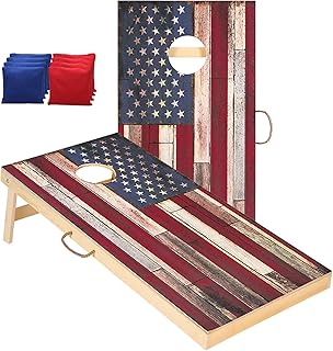 Shevvi Solid Cornhole Boards 4' x 2' Regulation Size, Both Sides Printed Wood Grain, Premium Outdoor Game Set, 8 Cornhole Bean Bags, Toss Games for Indoor Outdoor