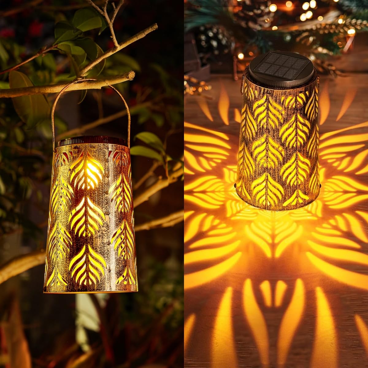 Prettidecor Farol solar para decoración de jardín al aire libre, paquete de 2 luces solares colgantes, decoración de granja al aire libre, linterna impermeable para patio, mesa, camino, regalo de