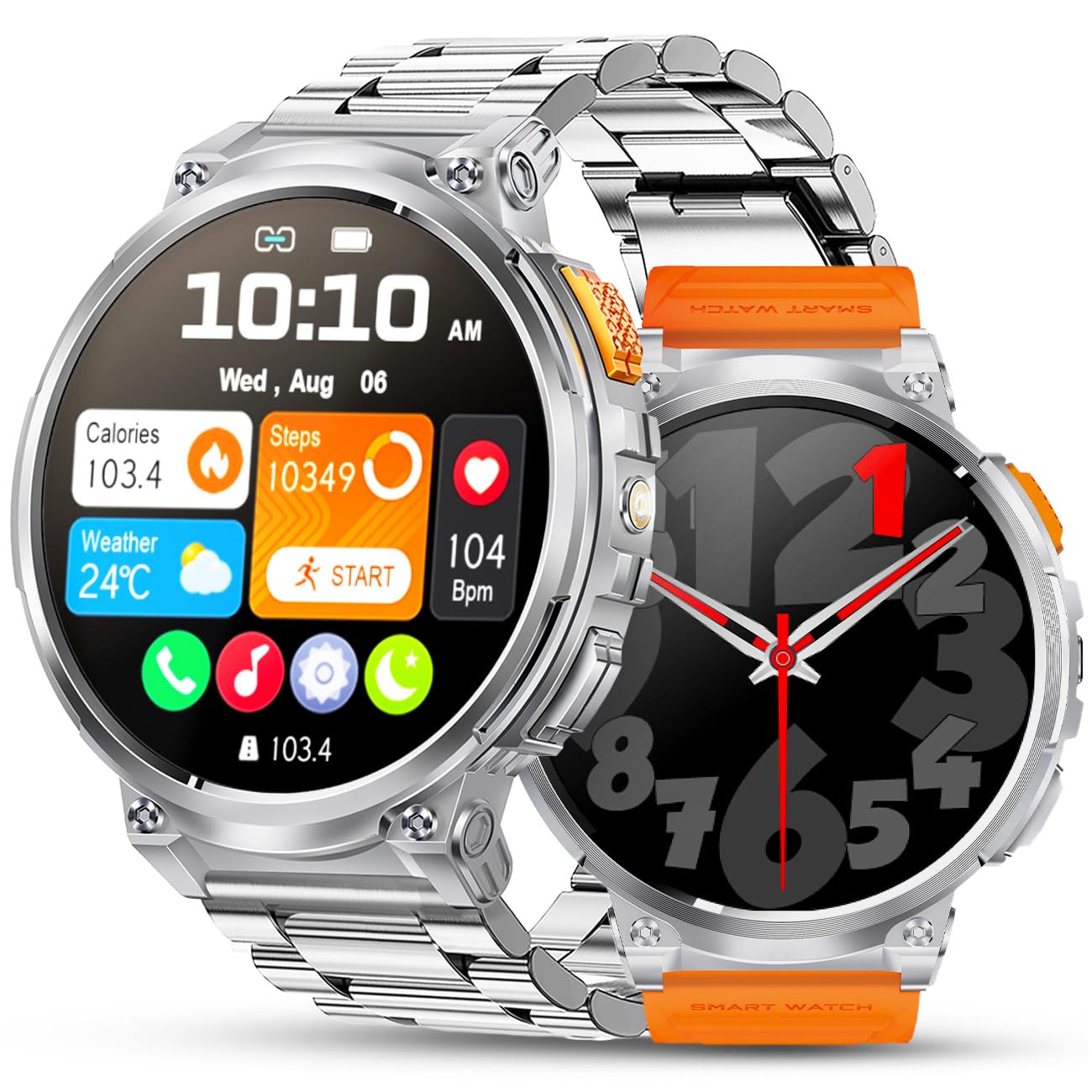 Smartwatch Męski Zegarek Menu PL Rozmowy Ciśnieniomierz 730mAh IP68 2 Paski