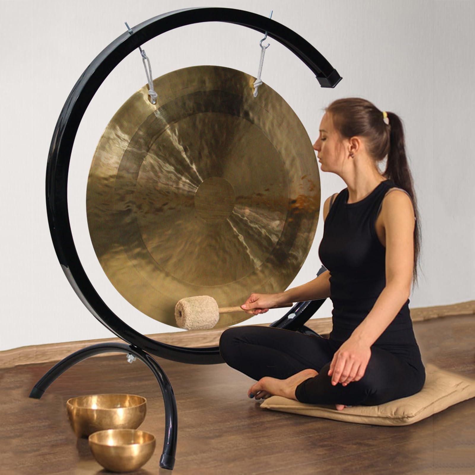 Gong-Ständer für das tägliche Üben, schwarzes Finish, Mehrzweck-Windspiel-Gestell