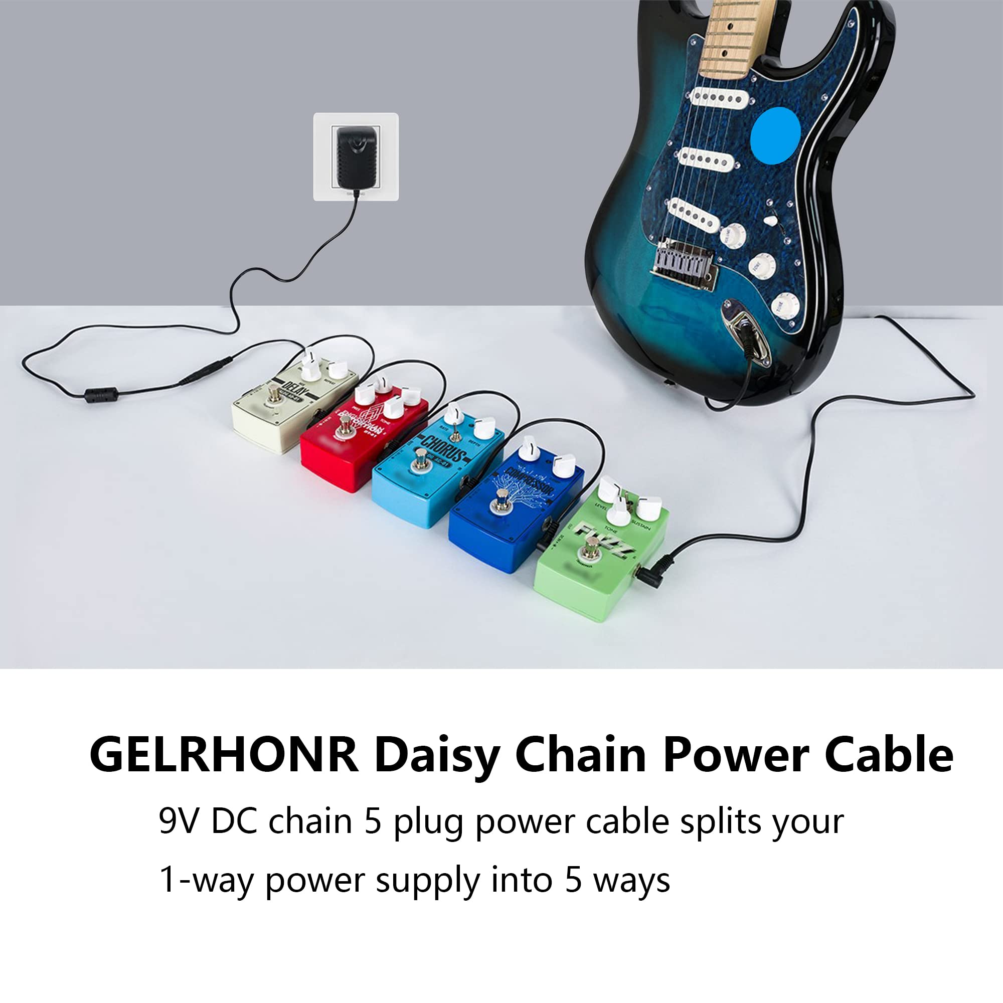 Cavo Alimentazione A Margherita Per Pedali Chitarra - 1 A 3 Vie, 9V, Angolo Retto | 2.6Ft - Foto 8