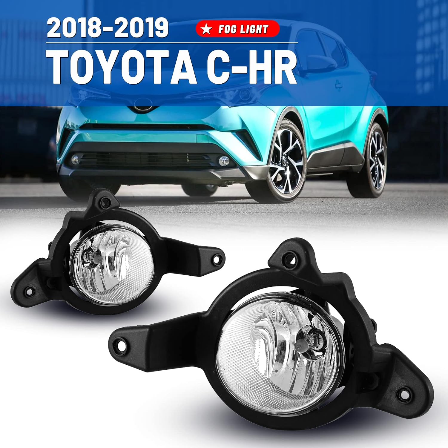 Fog Lights compatible for Toyota C-HR 2018 2019 CHR Driver Passenger Replacement Lamps Assembly