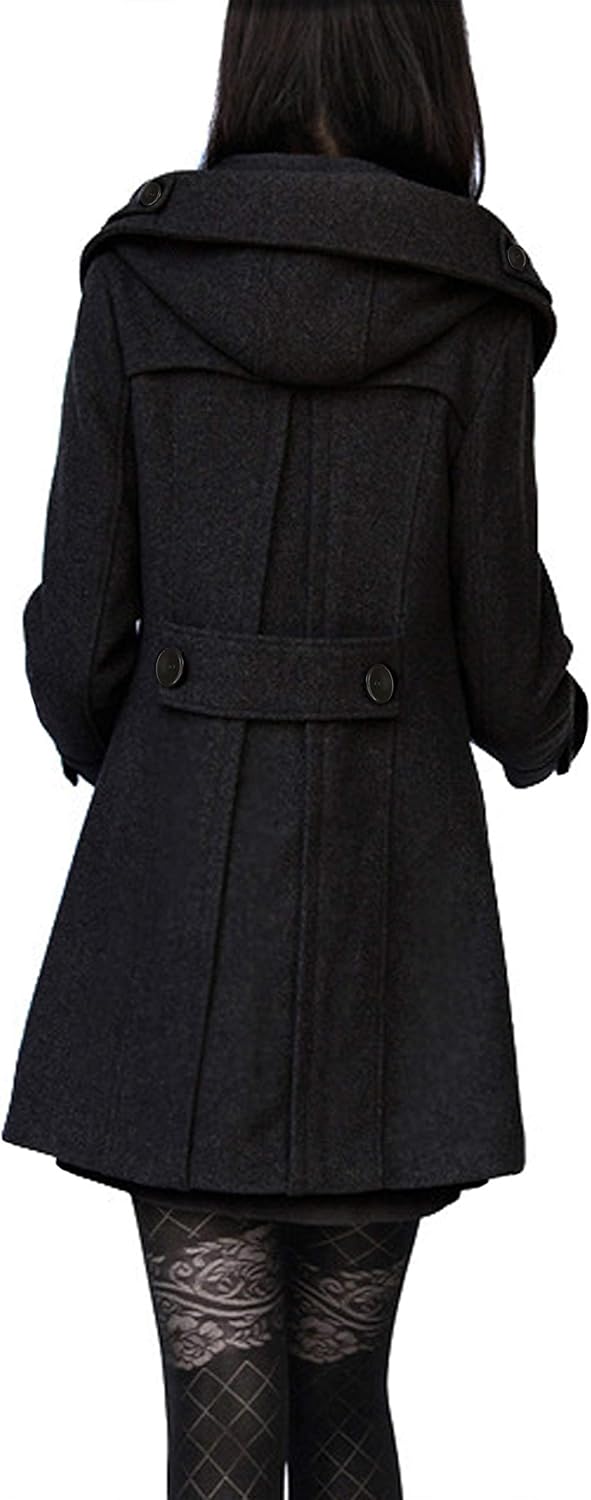 Tanming Women's Warm Double Breasted Wool Pea Coat Trench Coat Jacket with Hood : Clothing, Shoes & Jewelry