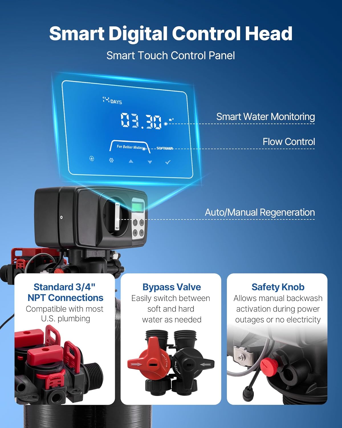 VEVOR Water Softener, 32,000 Grains Whole House Water Softener System, with Automatic Digital Control Head, Bypass Valve, Reduce Hardness and Minerals, Improve Water Quality, for 1-2 Bathrooms