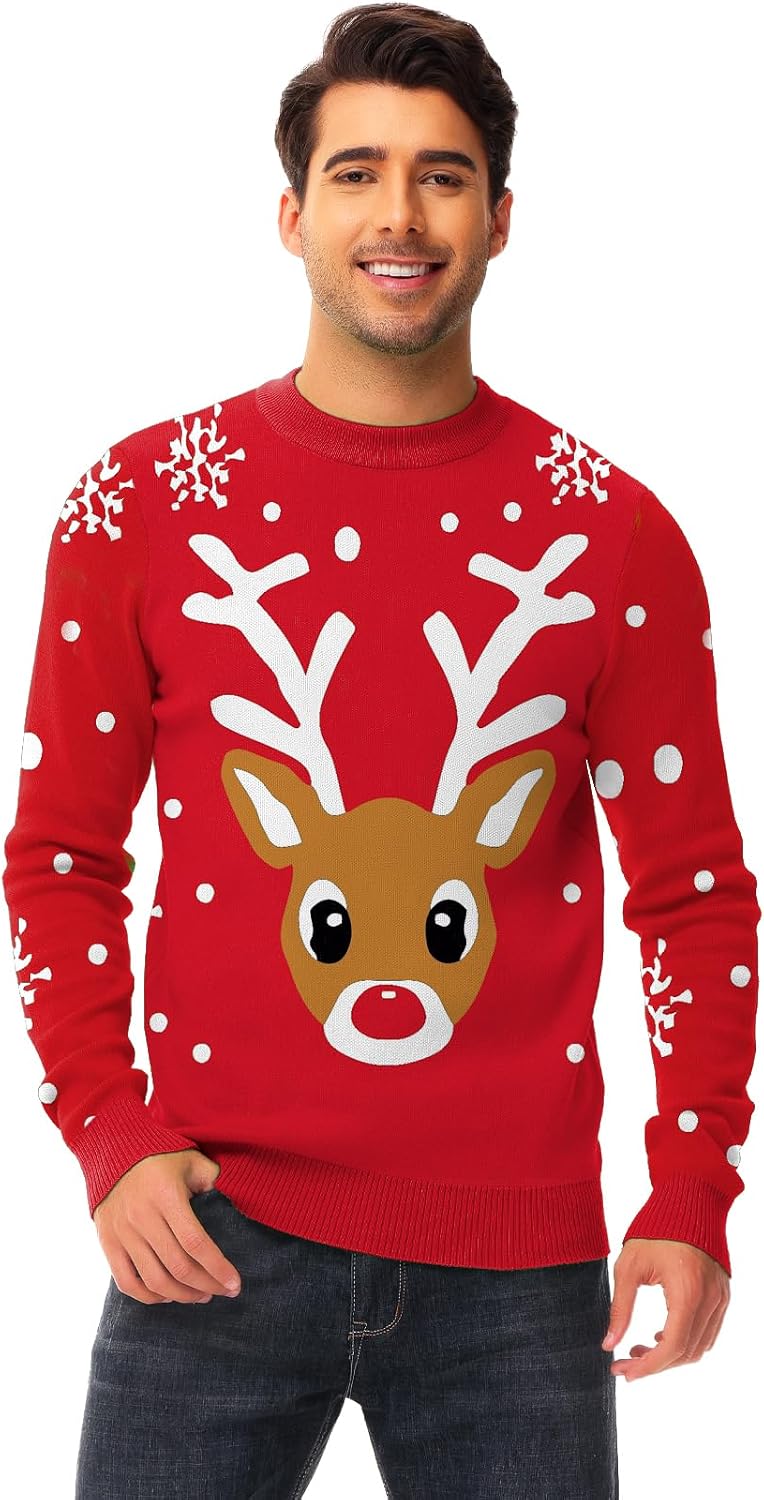 AOBUTE Unisex Ugly Christmas Sweater for Men Women Xmas Holiday Party Funny Print Knit Pullover