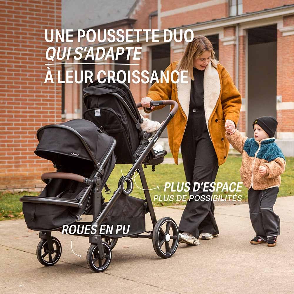 Baninni Luiz XL Poussette Double Compacte – Solution Innovante Sièges Extra Larges- Pour Jumeaux ou Enfants Rapprochés - Assises convertible en nacelle,Dossiers Inclinables, Roues PU- dès la Naissance