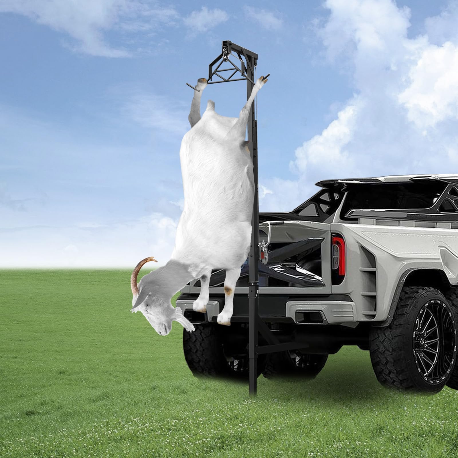 Truck Hitch Game Hunting Hoist, 600LB Big Game Hunting Deer Hoist Winch Lift Gambrel Complete Kit Hunting Safety Loading Spreader w/360° Swivel&Adjustable Height for Truck, Pickups?w/ Extension Rod?