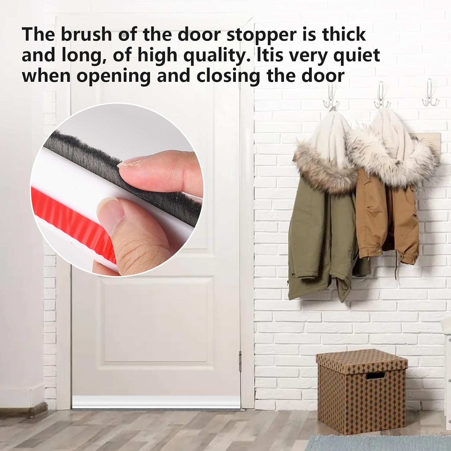 39" Rubber Door Sweep for Bottom, Strong Adhesive Under Door Sweep Soundproof Door Draft Stopper with Brush, Door Gap Filler Bottom, Door Bottom Seal Strip (White)