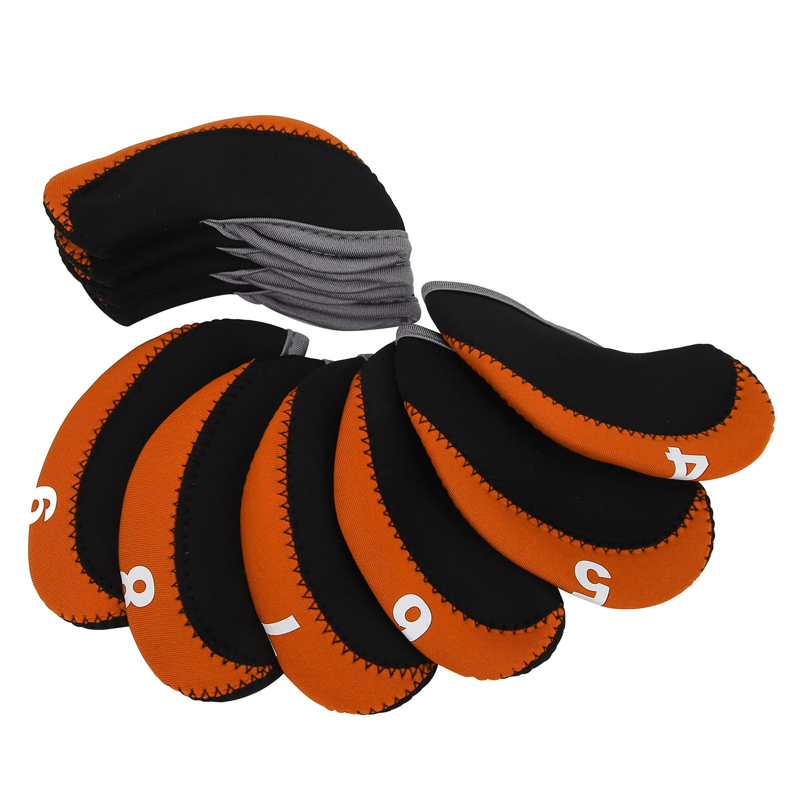 Sport Iron Head Covers Set, 10 Piece Neoprene and Synthetic Leather Club Protectors for Right or Left Hand