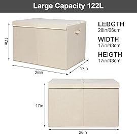 popoly 122L Large Toy Box Chest with Lid, Foldable Toy Storage Organizer Bin Boxes with Removable Divider for Kids, Boys, Girls, Nursery, Playroom, 26x17 x17 (Linen Beige)